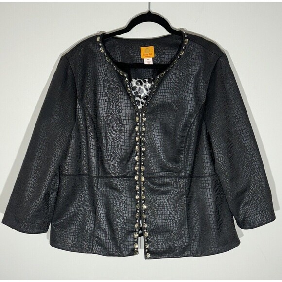 Ruby Rd Womens Faux Alligator Blazer Size 18W Plus Cropped Jacket Embellished - Picture 2 of 14